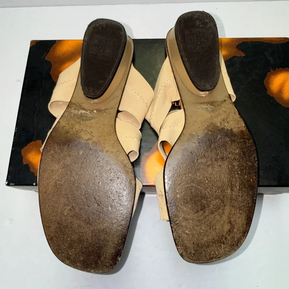 Donald J Pliner Darja Sand Mesh‎ Elastic Nappa Leather Wedge Sandals Tan 6.5M